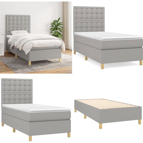 Cama box spring con colchón tela gris claro 90x190 cm - Colchón de muelles - Cama de muelles