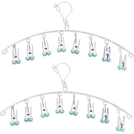 YMYNY 2Pcs Cintre de séchage en Acier Inoxydable, Suspension Séchage Rack avec 8 Pinces pour sous-vêtements, Chaussettes, enlève Rapidement Les vêtements du Cintre, Vert