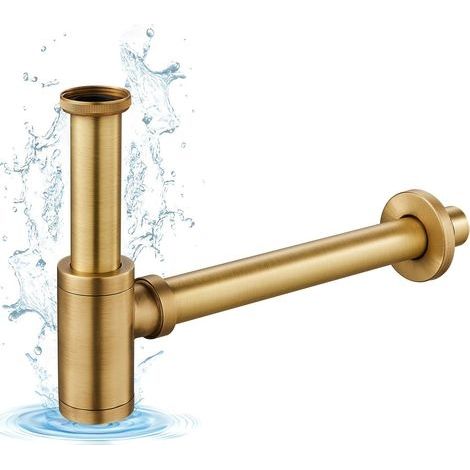 Siphon Universel pour Lavabo, Siphon en Laiton 1 1/4, Syphon Anti-Odeur avec Orifice de Nettoyage, Bonde de Lavabo Réglable, Laiton Antique (1/5)