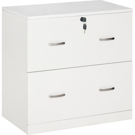 Classeur blanc 2 tiroirs pour dossiers suspendus avec serrure, 77x42x72 cm, meuble bureau professionnel pratique