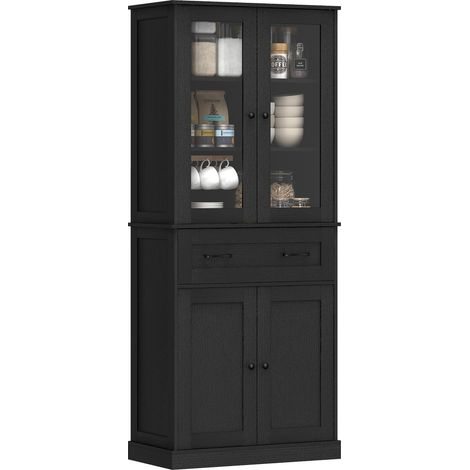 Meuble de cuisine, buffet, façade en acrylique, tiroirs, 76 x 40 x 182, 5 cm, noir (1/5)