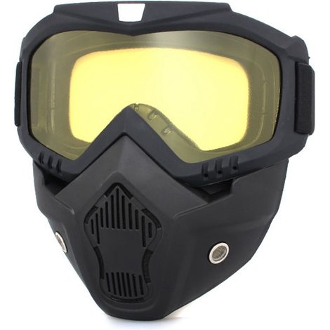 Lunettes de moto avec casque et visière anti-vent, protection oculaire pour conduite en extérieur, verre jaune, écran facial inclus. (1/5)