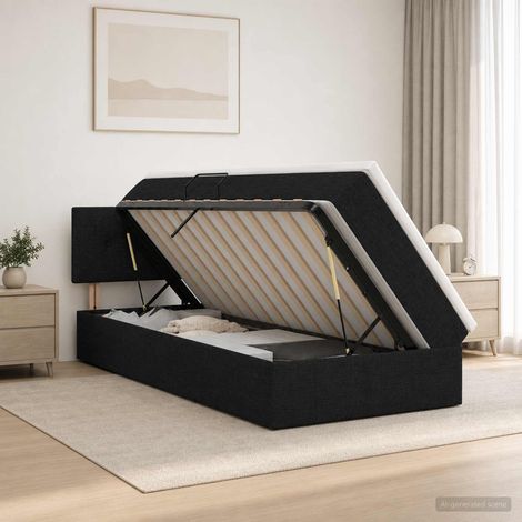vidaXL Cama de almacenamiento LED con colchón Negro 90 x 190 cm Tela (1/5)