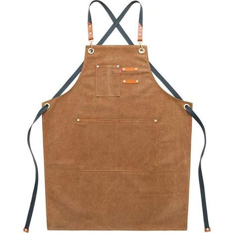Arbeitsschürze aus Canvas für Herren mit Taschen. Verstellbarer Riemen und große Taschen. Braune Küchenschürze. (1/3)
