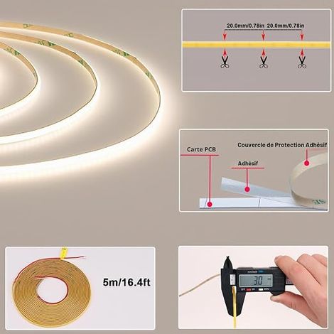 Ruban LED 12V 3mm 5M Blanc Naturel 4000K Autocollant (1/3)