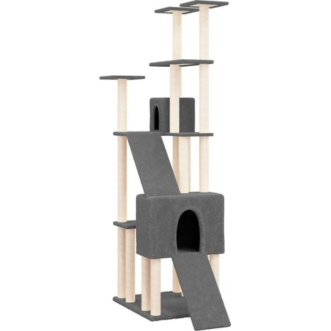 Tiragraffi per gatti Mobili per arrampicata su torre Tiragraffi piattaforma da arrampicata con tiragraffi in sisal scuro 190 cm grigio 020022692