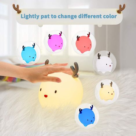 Veilleuse portable pour enfant, veilleuse LED pour chambre de bébé, lampe faon avec 6 couleurs, modes de respiration, minuterie, rechargeable par USB (1/3)