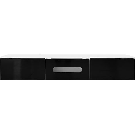 ELVMI Mobile TV con 3 Ante e LED, Montaggio a Parete o a Pavimento, per Soggiorno, in MDF e Truciolare, 180 × 35 × 30 cm, Nero e Bianco (1/5)