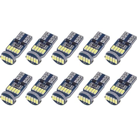 10 Pack T10 W5W LED Bulbs Canbus Error Free 15pcs SMD 4014 Car LED Lamps 194 168 2825 White 6000K for Interior Lighting, Trunk Lighting, License Plate, Parking Lights DC 12V (1/5)