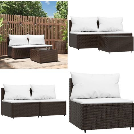 3-tlg. Garten-Lounge-Set mit Kissen Braun Poly Rattan - Gartensortiment - Gartenmöbel - Loungemöbel - Outdoor Möbel - Rattanmöbel - Home & Living (1/5)