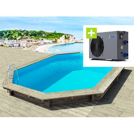 Piscina in legno Brazilia 5,86 x 3,86 x 1,20 m + pompa di calore reversibile ON/OFF Simplicity by Hayward - 5 kW - Bianco