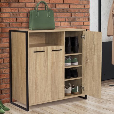 18-par LUIS Mueble zapatero de 3 puertas con hornacina de diseño industrial (1/5)