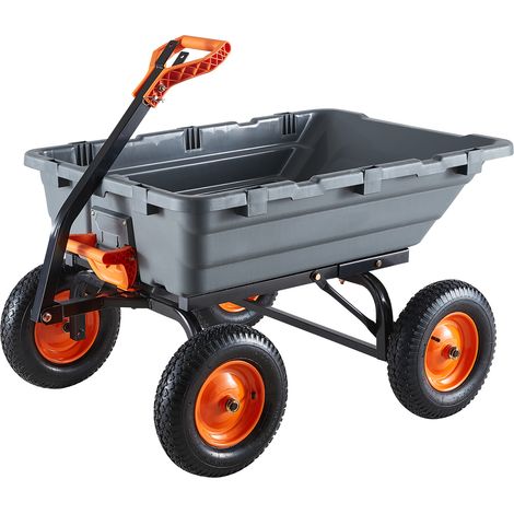 Mophorn Carro de Jardín Basculante, Capacidad de 680 kg, Carretilla de Transporte con Mango Ajustable y Ruedas Todo Terreno, Estructura de Acero, Ideal para Herramientas de Jardinería y Construcción (1/5)