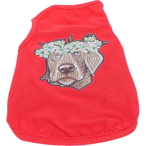 Vêtements pour animaux de compagnie - Chemise pour chien mignonne, douce et respirante avec strass pour chiots - Décoration et protection - Rouge - Taille M