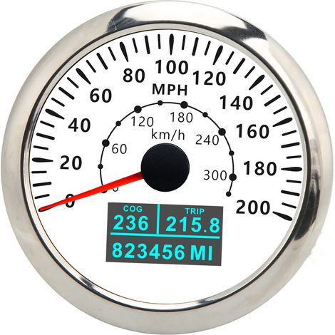 Compteur GPS 85mm 0-200MPH 0-300KM/H Étanche IP67 Rétroéclairage Couleur Digital Odomètre pour Camping-Car Bateau Blanc (1/5)