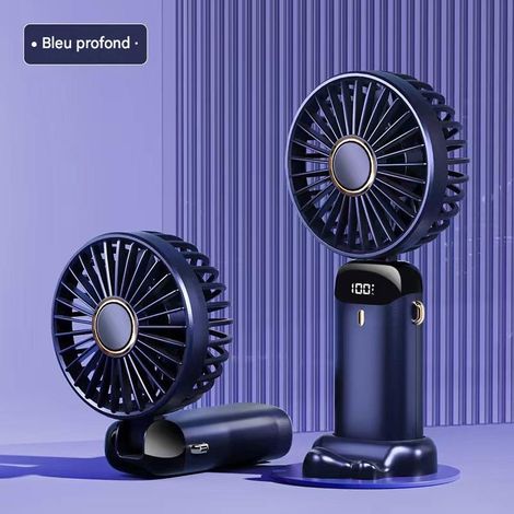 Ventilateur rechargeable portable à écran LED, ventilateur à main pliable USB, 5 vitesses, ventilateur compact pour bureau, maison et voyage, Bleu Océan (1/3)