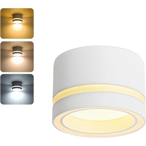 Spots de Plafond Blanc Dimmable, LED Spot en Saillie Plat, 6W 3CCT Blanc Chaud 3000K/ Blanc Neutre 4000K/ Blanc Froid 6500K, Plafonnier Salle de bain 230V avec GX53 douille Aluminium (1/5)