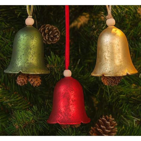 Decorazione Natalizia Campanella - Rosso - Verde - Oro - 6x8 cm