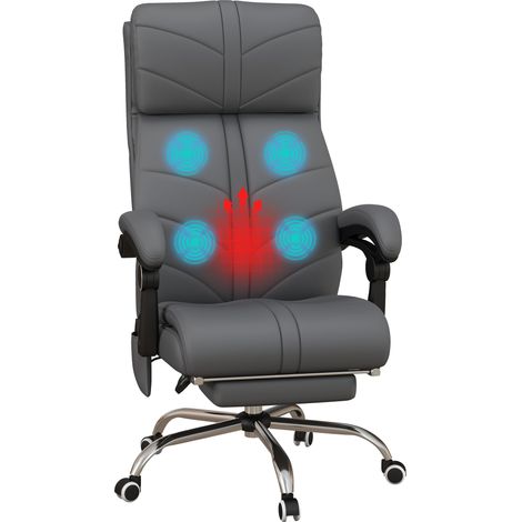 Vinsetto High Back Vibration Massage Office Chair, Heated Reclining PU Leather Computer Chair with Footrest, Grey (1/5)