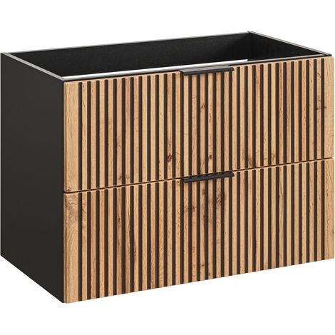 Meuble sous vasque à suspendre XILO NOIR CHÊNE 80 cm - style industriel (1/4)