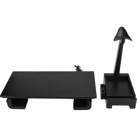 Support d'écran noir réglable en 3 hauteurs avec 4 ports USB, robuste socle pour moniteur de bureau, idéal pour le travail. (1/5)