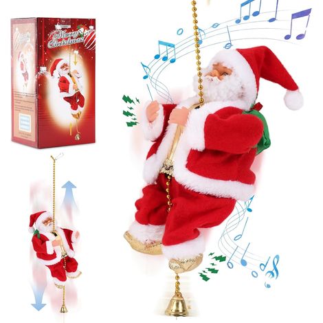 Père Noël grimpeur avec musique, décoration de sapin de Noël, Père Noël grimpeur original à corde, décoration de fête (1/5)