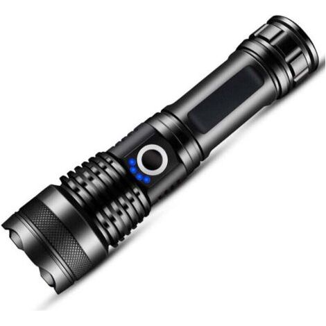 Lampe torche LED ultra puissante, rechargeable 10 000 lumens, tactique, USB 5 modes, étanche IPX5, zoomable et résistante aux chocs