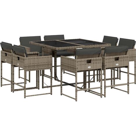 Maison Exclusive - Set comedor jardín 9 pzas y cojines ratán sint (1/5)