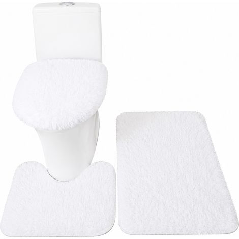 Ensemble de tapis de bain 3 pièces, à poils longs, antidérapant, doux et incurvé, housse de siège de bain