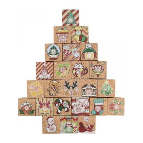 Weihnachtlicher Leerkalender für Kinder 2025 – 24-tägiger Adventskalender aus hübschen Kraftpapierkartons, Countdown, Geschenkbox, Weihnachtsdekoration, leere Tage zum Befüllen (1/4)
