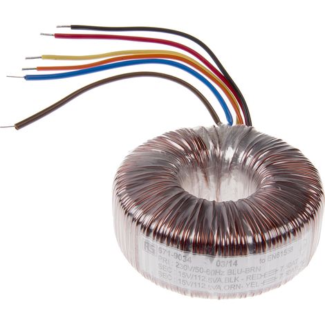 Transformateur torique RS PRO 2 sorties, 230V c.a.  2 x 15V c.a., 225VA ( Prix pour 1 ) (1/2)