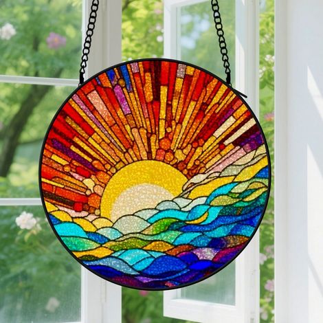 Suspension en vitrail, attrape-soleil élégant minimaliste, décoration fenêtre maison, cadeau Fête des Mères, Anniversaire pour femme, homme 9cm (1/5)