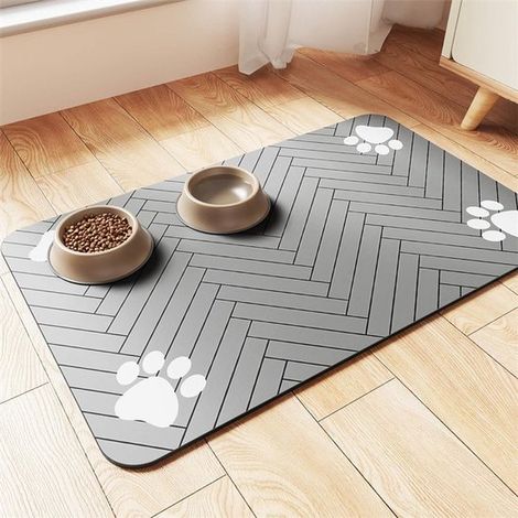 Futter- und Wassermatte für Haustiere，saugfähige Matte für Futter- und Wassernäpfe，geeignet für Katzen und Hunde (51 x 30 cm，gestreift hellgrau) (1/5)