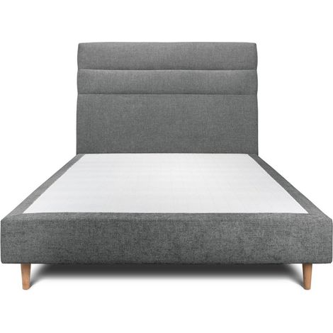 Lit 150x200cm avec tête de lit lignes tissu et sommier tapissier gris anthracite - Hauteur totale : 35cm (1/5)