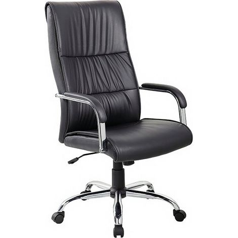 Poltrona da Ufficio Presidenziale Alta Los Angeles con Braccioli 60x68,5x120-130 cm in Pelle Sintetica Nero