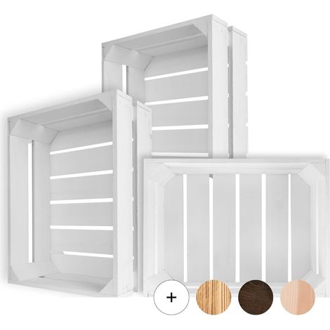 3 x Caisse de Rangement Vintage en Bois Blanc - 40 x 30 x 15 cm