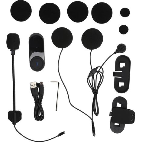 Talkie-walkie étanche de type casque avec appels mains libres duplex intégral d'une portée de 800 mètres, oreillette Bluetooth pour le cyclisme, radio FM incluse mais sans chargeur. (1/5)