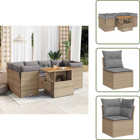 7-tlg. Garten-Sofagarnitur mit Kissen Beige Poly Rattan - Garten Sofagarnitur - Garten Sofagarnituren - Outdoor Sofagarnitur - Sofagarnitur Terrasse (1/5)