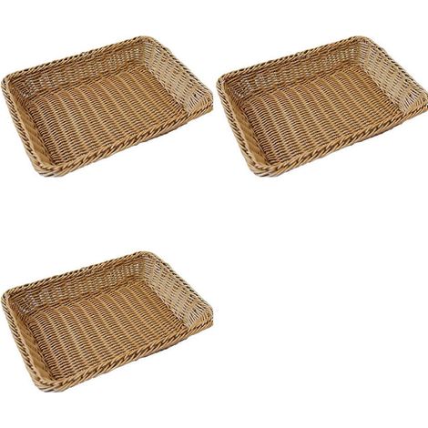Lot de 3 paniers de rangement rectangulaires en rotin faits main, pouvant servir de range-pain, de boîtes à fruits et légumes et de boîtes à goûter. (1/4)