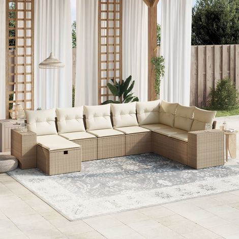 8-tlg. Garten-Sofagarnitur mit Kissen Beige Poly Rattan vidaXL (1/4)
