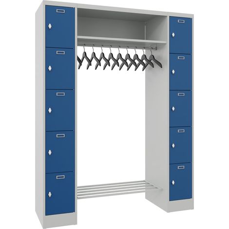 STIER Garderobe, 2 Säulen mit 5 Fächern, 300 mm AB, Hutablage 900 mm, Drehr., RAL 7035/5010 (1/2)