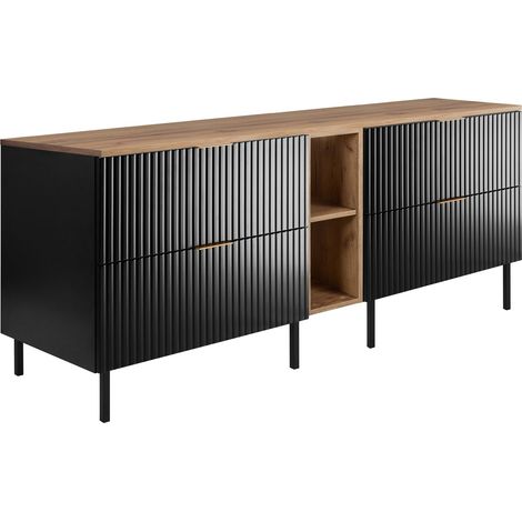 Mobile lavabo, Nero / Rovere Craft + maniglia dorata, 180 ( 2 x 80 + 20) x 77 x 46 cm + Piano, piedi neri (1/5)