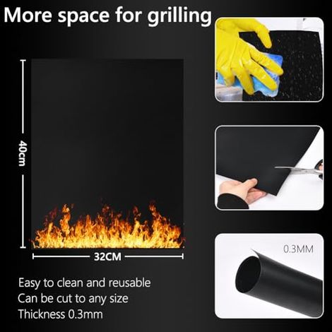 Tappetino per griglia per barbecue, 5 pezzi 32 40 cm Set di tappetini per griglia per barbecue riutilizzabili, facili da pulire e antiaderenti per barbecue a carbonella, forno ed elettrici ecc. (1/4)