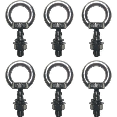 6 Pièces Boulon À Anneau M8 x 30mm, Anneau Inox Boulon avec Rondelle et Écrou, Anneau de Levage M8, Vises annulaires Boulons oculaires pour fixation et suspension (1/4)