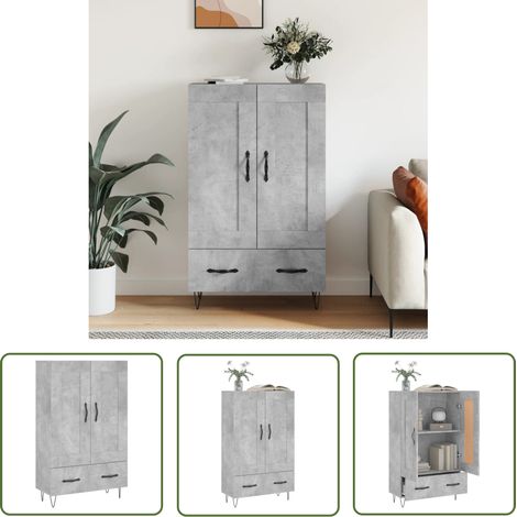 The Living Store Highboard Betongrau 69,5x31x115 cm Holzwerkstoff - Sideboard - Hochschrank - Wohnzimmermöbel - Beton Grau - Regal (1/5)