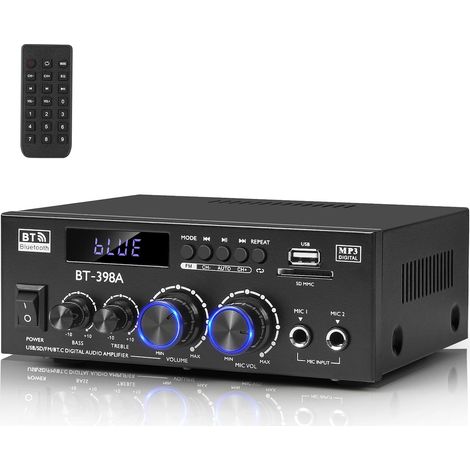 Bluetooth 5.0 HiFi Stereo Audio Amplifier, 2 Channels 2 x 450 W with FM Radio, USB, SD, Optical/Coaxial Inputs, Compatible with Passive Speakers and Active Subwoofer, for Home Theater (1/5)