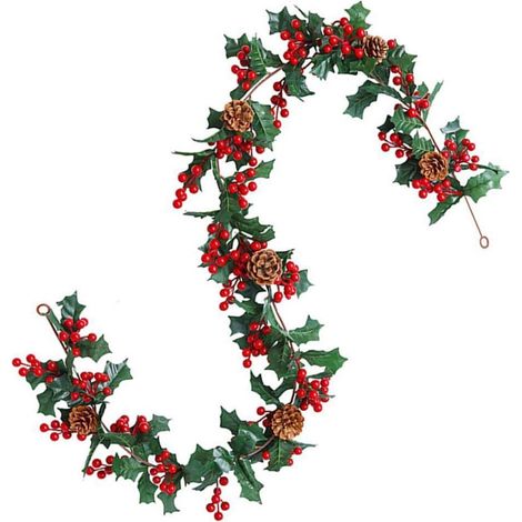 Weihnachtsgirlande 175cm mit roten Beeren und Tannenzapfen für Innen