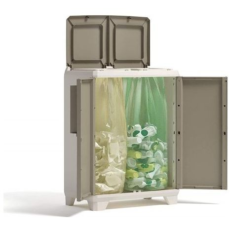 KETER -  9735200 - Armadio SPLIT PREMIUM WOOD raccolta differenziata 68x39x92 cm