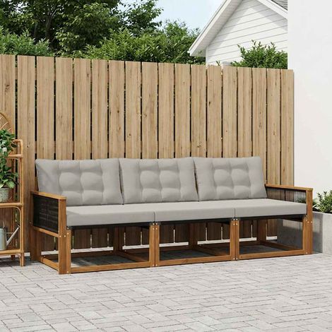 vidaXL Conjunto de sofás de exterior 3 uds. Natural y Gris Claro (1/5)