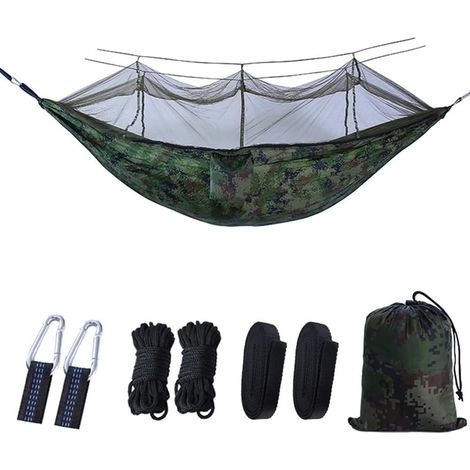 Ejoyous Tragbare Zwei-Personen-Campinghängematte mit Fallschirm-Moskitonetz, hochwertig, schnelltrocknend, leichtes Nylon, 260 x 140 cm, für Camping, Wandern und Trekking (1/5)